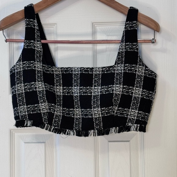 House of Harlow 1960 Tops - House of Harlow 1960 Black & White Plaid Cropped Tank